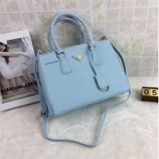 Sac Prada Galleria 1801 Cuir Saffiano 30cm Bleu Clair