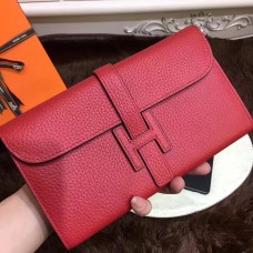Hermes Jige Portefeuille Togo Cuir Rouge