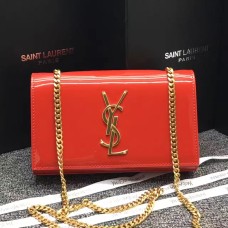 Sac chaîne en cuir verni YSL 22cm Rouge