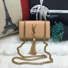 YSL Petit Sac En Cuir Chaîne Pompon 17cm Abricot Or