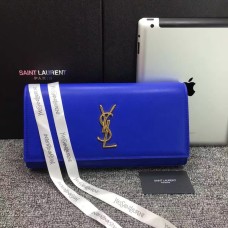 Pochette YSL Saint Laurent 27cm Cuir Lisse Bleu