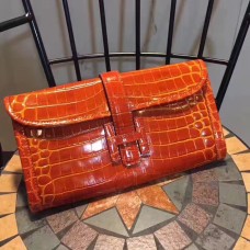 Pochette Hermes Jige 29cm Croco Orange