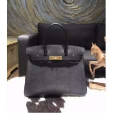 Hermes Birkin 30cm Epsom Sac En Cuir De Veau Cousu À La Main Or Matériel, Noir Noir RS09639