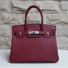 Hermes Birkin 30cm Togo en cuir Sac à main bordeaux argent