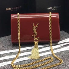 YSL Sac Chaîne Tassel 22cm Cuir Verni Rouge Foncé