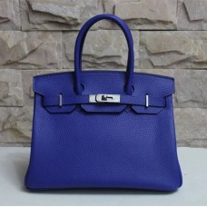 Hermes Birkin 30cm Togo en cuir Sac à main bleu électrique argent