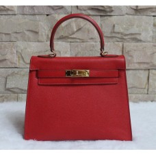 Hermes Kelly 28cm Sac à main en cuir Epsom rouge or