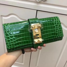 Pochette Hermes Medor 29cm Croco Vert