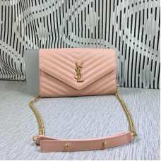YSL Sac Enveloppe Chaine Cuir Caviar Rose 23cm