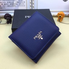 Portefeuille en cuir à trois volets Prada 1M0176 Bleu