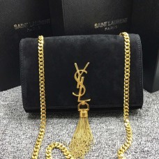 YSL Sac à Chaîne Tassel 22cm Cuir Daim Noir