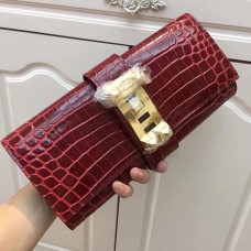 Pochette Hermes Medor 29cm Croco Bordeaux