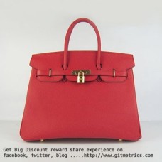 Hermes Birkin 35cm veine peau de bovin Sacs à main rouge doré