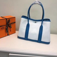Hermes Garden Party 36cm Sac à main en cuir blanc bleu