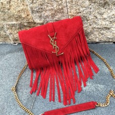 Sac YSL Cuir Suédé Pompon 22cm Rouge