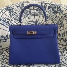 Hermes Kelly 28cm Sac Togo Cuir Bleu Electrique Argent