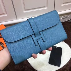 Hermes Jige Portefeuille Togo Cuir Bleu