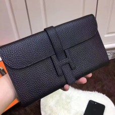 Hermes Jige Portefeuille Togo Cuir Noir