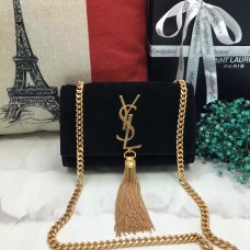 YSL Small Tassel Chain Bag 17cm Daim Cuir Noir