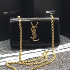 Sac chaîne en cuir verni YSL 22cm Noir