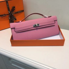 Pochette Hermes Kelly Cut 31cm en cuir Epsom Rose