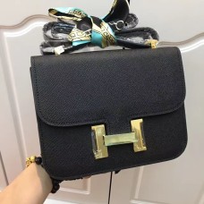 Sac Hermes Constance 23cm Cuir Epsom Noir Or