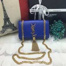 Sac en cuir YSL Small Tassel Chain 17cm Bleu