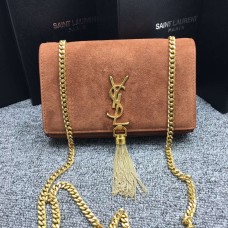 YSL Sac à Chaîne Tassel 22cm Cuir Daim Marron