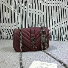 YSL Petit Sac Enveloppe Chaine Chèvre Rouge Foncé 18cm