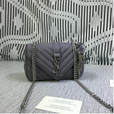 YSL Petit Sac Chaîne Enveloppe Chèvre Gris 18cm