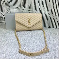 Sac Chaîne Enveloppe YSL Cuir Caviar Abricot 23cm