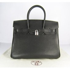 Hermes Birkin 35cm Togo en cuir Sacs à main noir argent