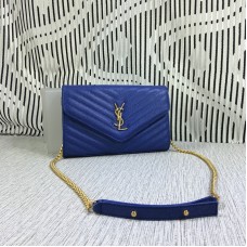YSL Sac Enveloppe Chaine Cuir Caviar Bleu 23cm