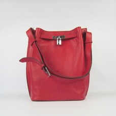 Hermes So Kelly 28cm Togo Sac à bandoulière en cuir rouge argent