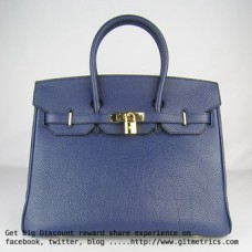Hermes Birkin 35cm cuir Togo Sacs à main bleu foncé doré