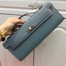 Pochette Hermes Kelly Cut 31cm en cuir Epsom gris bleu