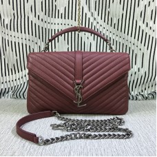 Saint Laurent Grand Sac Chaîne à Poignée Supérieure Rouge Foncé 32cm