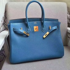 Hermes Birkin 35cm Togo en cuir Sacs à main bleu or