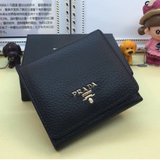 Portefeuille en cuir à trois volets Prada 1M0176 Noir