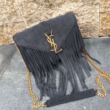 Sac YSL Cuir Suédé Pompon 22cm Gris