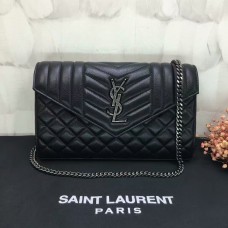 Porte-monnaie à bandoulière chaîne YSL 22,5 cm noir