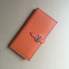 Portefeuille Hermes en cuir de veau H005 en orange
