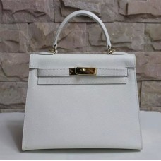 Hermes Kelly 28cm Sac à main en cuir Epsom or blanc