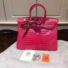Hermes Birkin 35cm Sac à main en cuir de crocodile or rose