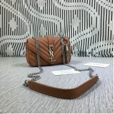 YSL Petit Sac Chaîne Enveloppe Chèvre Marron 18cm