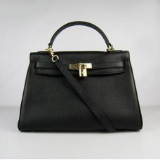 Sac à main Hermes Kelly 32cm Togo en cuir 6108 or noir