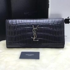 Pochette YSL 27cm Cuir Croco Noir Argent