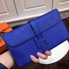 Hermes Jige Portefeuille Togo Cuir Bleu Électrique