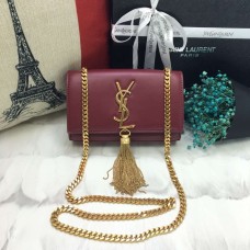 Sac YSL Small Tassel Chain en Cuir 17cm Bordeaux