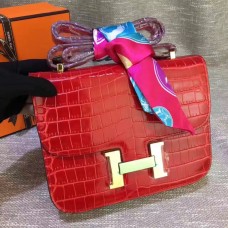 Hermes Constance 23cm Cuir Croco Rouge